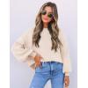 ZESICA Women’s Casual Turtleneck Long Lantern Sleeve Fall 2026 Oversized Ribbed Knit Pullover Sweater Jumper Top(Beige)