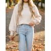 ZESICA Women’s Casual Turtleneck Long Lantern Sleeve Fall 2026 Oversized Ribbed Knit Pullover Sweater Jumper Top(Beige)