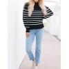 ZESICA Women’s Casual Turtleneck Long Lantern Sleeve Fall 2026 Oversized Ribbed Knit Pullover Sweater Jumper Top(Blackstripe)