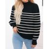 ZESICA Women’s Casual Turtleneck Long Lantern Sleeve Fall 2026 Oversized Ribbed Knit Pullover Sweater Jumper Top(Blackstripe)