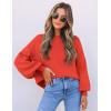 ZESICA Women’s Casual Turtleneck Long Lantern Sleeve Fall 2026 Oversized Ribbed Knit Pullover Sweater Jumper Top(Firered)