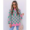 ZESICA Women’s Casual Turtleneck Long Lantern Sleeve Fall 2026 Oversized Ribbed Knit Pullover Sweater Jumper Top(Greenplaid)