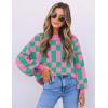 ZESICA Women’s Casual Turtleneck Long Lantern Sleeve Fall 2026 Oversized Ribbed Knit Pullover Sweater Jumper Top(Greenplaid)