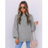 ZESICA Women’s Casual Turtleneck Long Lantern Sleeve Fall 2026 Oversized Ribbed Knit Pullover Sweater Jumper Top(Grey)