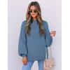 ZESICA Women’s Casual Turtleneck Long Lantern Sleeve Fall 2026 Oversized Ribbed Knit Pullover Sweater Jumper Top(Greyblue)