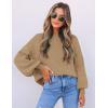 ZESICA Women’s Casual Turtleneck Long Lantern Sleeve Fall 2026 Oversized Ribbed Knit Pullover Sweater Jumper Top(Lightkhaki)