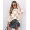 ZESICA Women’s Casual Turtleneck Long Lantern Sleeve Fall 2026 Oversized Ribbed Knit Pullover Sweater Jumper Top(Lightkhakiplaid)