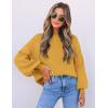 ZESICA Women’s Casual Turtleneck Long Lantern Sleeve Fall 2026 Oversized Ribbed Knit Pullover Sweater Jumper Top(Mustard)