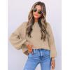 ZESICA Women’s Casual Turtleneck Long Lantern Sleeve Fall 2026 Oversized Ribbed Knit Pullover Sweater Jumper Top(Oatmeal)