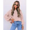 ZESICA Women’s Casual Turtleneck Long Lantern Sleeve Fall 2026 Oversized Ribbed Knit Pullover Sweater Jumper Top(Pink)