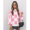ZESICA Women’s Casual Turtleneck Long Lantern Sleeve Fall 2026 Oversized Ribbed Knit Pullover Sweater Jumper Top(Pinkplaid)
