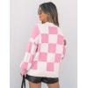 ZESICA Women’s Casual Turtleneck Long Lantern Sleeve Fall 2026 Oversized Ribbed Knit Pullover Sweater Jumper Top(Pinkplaid)