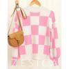 ZESICA Women’s Casual Turtleneck Long Lantern Sleeve Fall 2026 Oversized Ribbed Knit Pullover Sweater Jumper Top(Pinkplaid)