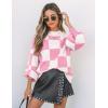 ZESICA Women’s Casual Turtleneck Long Lantern Sleeve Fall 2026 Oversized Ribbed Knit Pullover Sweater Jumper Top(Pinkplaid)