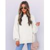 ZESICA Women’s Casual Turtleneck Long Lantern Sleeve Fall 2026 Oversized Ribbed Knit Pullover Sweater Jumper Top(White)