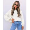 ZESICA Women’s Casual Turtleneck Long Lantern Sleeve Fall 2026 Oversized Ribbed Knit Pullover Sweater Jumper Top(White)