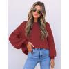 ZESICA Women’s Casual Turtleneck Long Lantern Sleeve Fall 2026 Oversized Ribbed Knit Pullover Sweater Jumper Top(Wine)