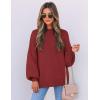 ZESICA Women’s Casual Turtleneck Long Lantern Sleeve Fall 2026 Oversized Ribbed Knit Pullover Sweater Jumper Top(Wine)