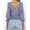 ZESICA Women’s Fall 2026 Wrap V Neck Long Batwing Sleeve Belted Waist Ruffle Knitted Sweater Pullover Top(Blue)