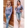ZESICA Women’s Fall 2026 Wrap V Neck Long Batwing Sleeve Belted Waist Ruffle Knitted Sweater Pullover Top(Blue)