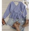 ZESICA Women’s Fall 2026 Wrap V Neck Long Batwing Sleeve Belted Waist Ruffle Knitted Sweater Pullover Top(Blue)
