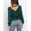ZESICA Women’s Fall 2026 Wrap V Neck Long Batwing Sleeve Belted Waist Ruffle Knitted Sweater Pullover Top(Green)