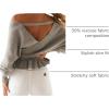 ZESICA Women’s Fall 2026 Wrap V Neck Long Batwing Sleeve Belted Waist Ruffle Knitted Sweater Pullover Top(Grey)