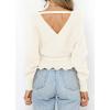 ZESICA Women’s Fall 2026 Wrap V Neck Long Batwing Sleeve Belted Waist Ruffle Knitted Sweater Pullover Top(Ivory)