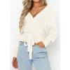 ZESICA Women’s Fall 2026 Wrap V Neck Long Batwing Sleeve Belted Waist Ruffle Knitted Sweater Pullover Top(Ivory)
