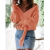 ZESICA Women’s Fall 2026 Wrap V Neck Long Batwing Sleeve Belted Waist Ruffle Knitted Sweater Pullover Top(Peach)