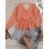 ZESICA Women’s Fall 2026 Wrap V Neck Long Batwing Sleeve Belted Waist Ruffle Knitted Sweater Pullover Top(Peach)