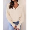 ZESICA Women’s Fall Lapel Collar V Neck Long Sleeve Ribbed Knit Comfy Loose Casual Pullover Sweater Jumper Top(Beige)