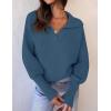 ZESICA Women’s Fall Lapel Collar V Neck Long Sleeve Ribbed Knit Comfy Loose Casual Pullover Sweater Jumper Top(Blue)