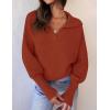 ZESICA Women’s Fall Lapel Collar V Neck Long Sleeve Ribbed Knit Comfy Loose Casual Pullover Sweater Jumper Top(Brickred)