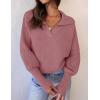 ZESICA Women’s Fall Lapel Collar V Neck Long Sleeve Ribbed Knit Comfy Loose Casual Pullover Sweater Jumper Top(Dustypink)