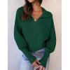 ZESICA Women’s Fall Lapel Collar V Neck Long Sleeve Ribbed Knit Comfy Loose Casual Pullover Sweater Jumper Top(Forestgreen)