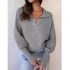 ZESICA Women’s Fall Lapel Collar V Neck Long Sleeve Ribbed Knit Comfy Loose Casual Pullover Sweater Jumper Top(Grey)