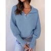ZESICA Women’s Fall Lapel Collar V Neck Long Sleeve Ribbed Knit Comfy Loose Casual Pullover Sweater Jumper Top(Lightblue)