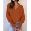 ZESICA Women’s Fall Lapel Collar V Neck Long Sleeve Ribbed Knit Comfy Loose Casual Pullover Sweater Jumper Top(Maple)