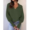 ZESICA Women’s Fall Lapel Collar V Neck Long Sleeve Ribbed Knit Comfy Loose Casual Pullover Sweater Jumper Top(Olive)