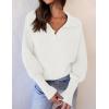 ZESICA Women’s Fall Lapel Collar V Neck Long Sleeve Ribbed Knit Comfy Loose Casual Pullover Sweater Jumper Top(White)