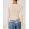 ZESICA Women’s Fall Long Sleeve Tops 2026 Casual Cowl Neck Lace Slim Fit Going Out Y2k Knit Shirts Blouses(Apricot)
