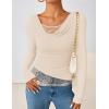ZESICA Women’s Fall Long Sleeve Tops 2026 Casual Cowl Neck Lace Slim Fit Going Out Y2k Knit Shirts Blouses(Apricot)