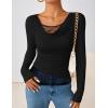 ZESICA Women’s Fall Long Sleeve Tops 2026 Casual Cowl Neck Lace Slim Fit Going Out Y2k Knit Shirts Blouses(Black)
