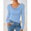 ZESICA Women’s Fall Long Sleeve Tops 2026 Casual Cowl Neck Lace Slim Fit Going Out Y2k Knit Shirts Blouses(Blue)