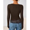 ZESICA Women’s Fall Long Sleeve Tops 2026 Casual Cowl Neck Lace Slim Fit Going Out Y2k Knit Shirts Blouses(Brown)