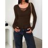 ZESICA Women’s Fall Long Sleeve Tops 2026 Casual Cowl Neck Lace Slim Fit Going Out Y2k Knit Shirts Blouses(Brown)