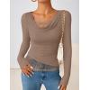 ZESICA Women’s Fall Long Sleeve Tops 2026 Casual Cowl Neck Lace Slim Fit Going Out Y2k Knit Shirts Blouses(Khaki)