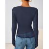 ZESICA Women’s Fall Long Sleeve Tops 2026 Casual Cowl Neck Lace Slim Fit Going Out Y2k Knit Shirts Blouses(Navy)