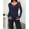 ZESICA Women’s Fall Long Sleeve Tops 2026 Casual Cowl Neck Lace Slim Fit Going Out Y2k Knit Shirts Blouses(Navy)